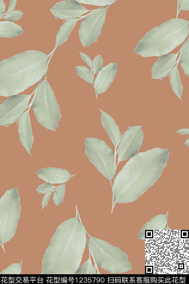 绿植树叶春夏华亿平台水彩花卉数码印花华亿平台下载（图片编号: 1235790） - 瓦栏（Walan）