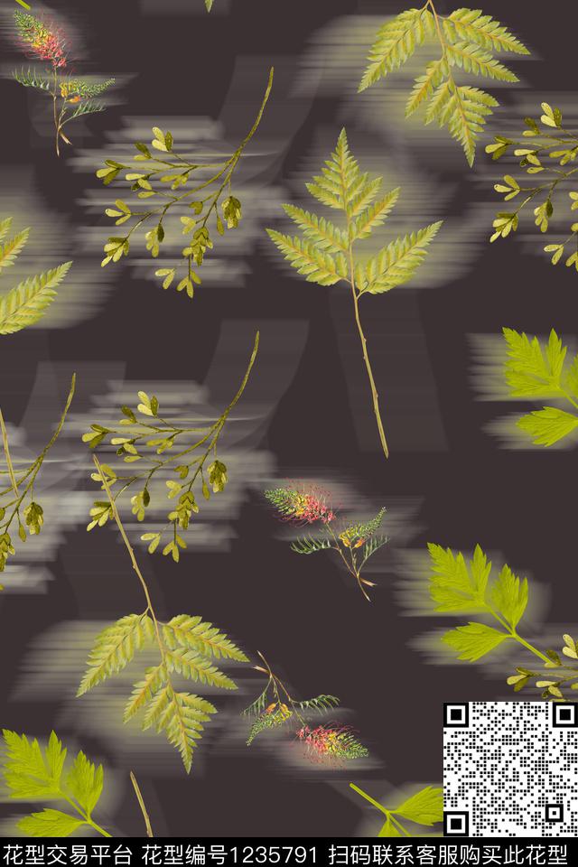 绿植树叶春夏华亿平台水彩花卉数码印花华亿平台下载（图片编号: 1235791） - 瓦栏（Walan）
