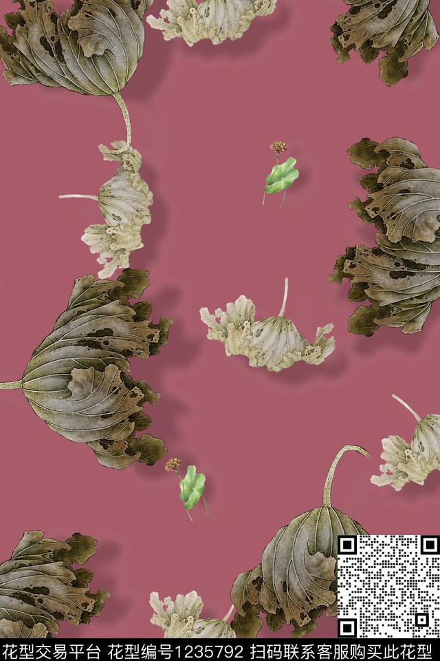 绿植树叶春夏华亿平台水彩花卉数码印花华亿平台下载（图片编号: 1235792） - 瓦栏（Walan）