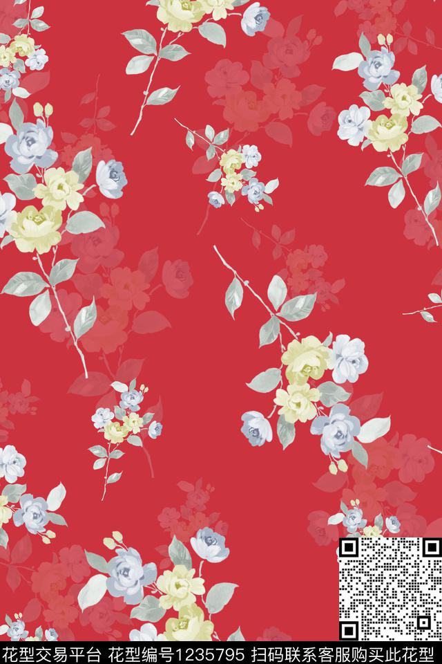 花卉小碎花水彩花卉数码印花华亿平台下载（图片编号: 1235795） - 瓦栏（Walan）