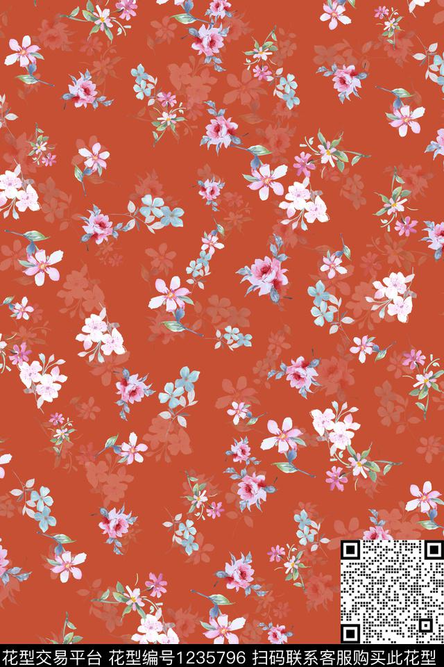 花卉小碎花水彩花卉数码印花华亿平台下载（图片编号: 1235796） - 瓦栏（Walan）