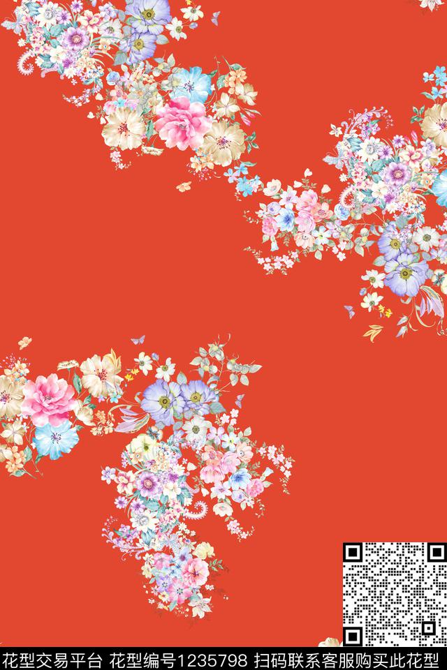 花卉大花传统华亿平台数码印花华亿平台下载（图片编号: 1235798） - 瓦栏（Walan）