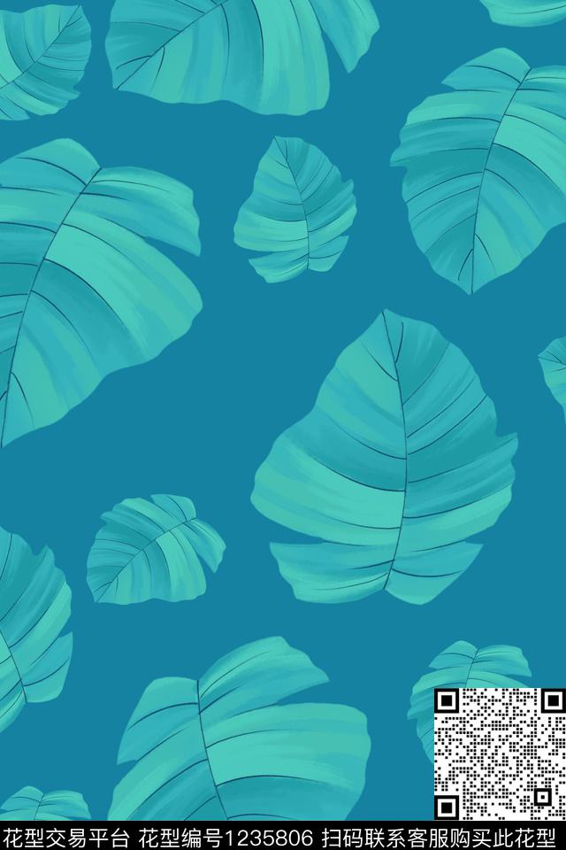 水彩花卉清爽绿植数码印花华亿平台下载（图片编号: 1235806） - 瓦栏（Walan）