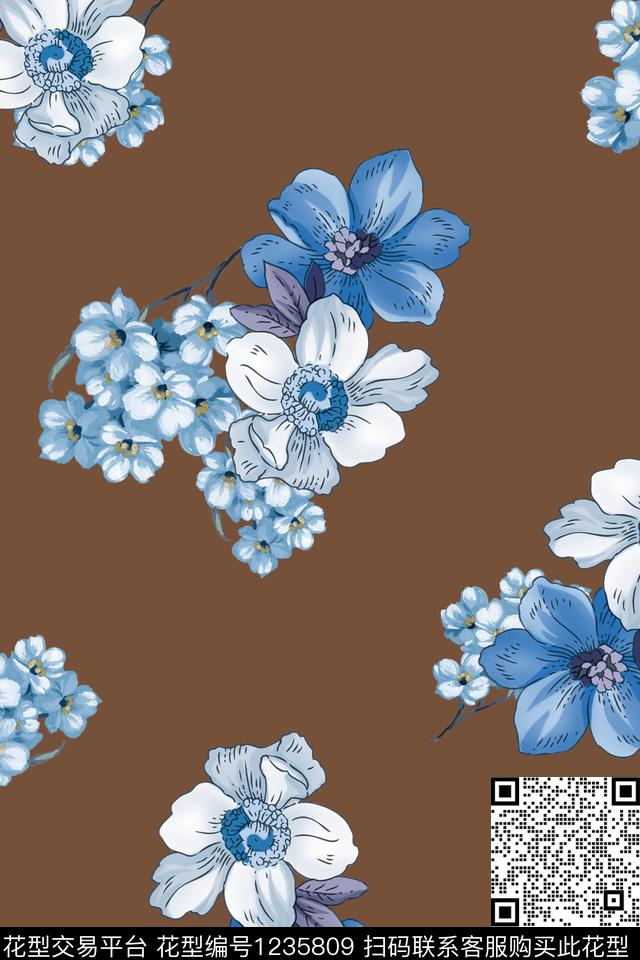 满版散花传统华亿平台小碎花数码印花华亿平台下载（图片编号: 1235809） - 瓦栏（Walan）