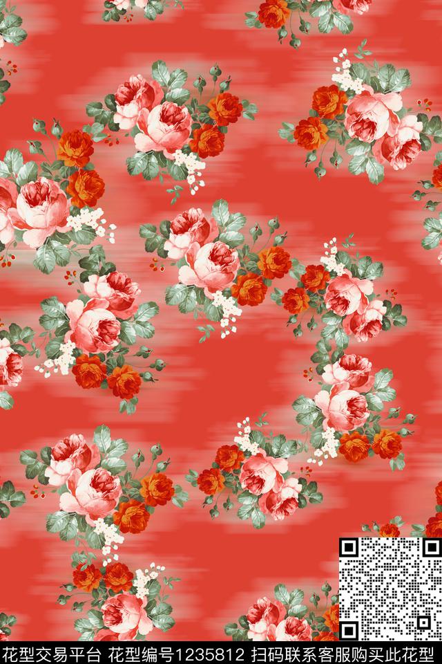 春夏华亿平台小碎花水彩花卉数码印花华亿平台下载（图片编号: 1235812） - 瓦栏（Walan）