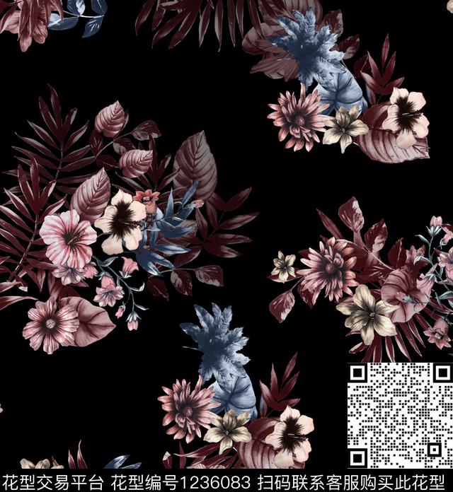 传统华亿平台手绘大花小碎花传统印花华亿平台下载（图片编号: 1236083） - 瓦栏（Walan）