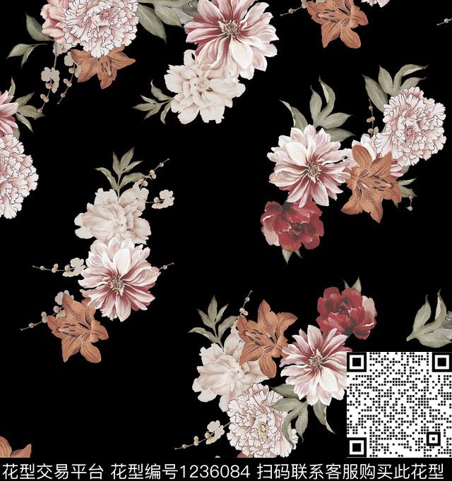 传统华亿平台手绘大花小碎花传统印花华亿平台下载（图片编号: 1236084） - 瓦栏（Walan）