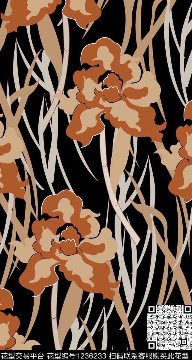 百合花卉纹理传统印花华亿平台下载（图片编号: 1236233） - 瓦栏（Walan）