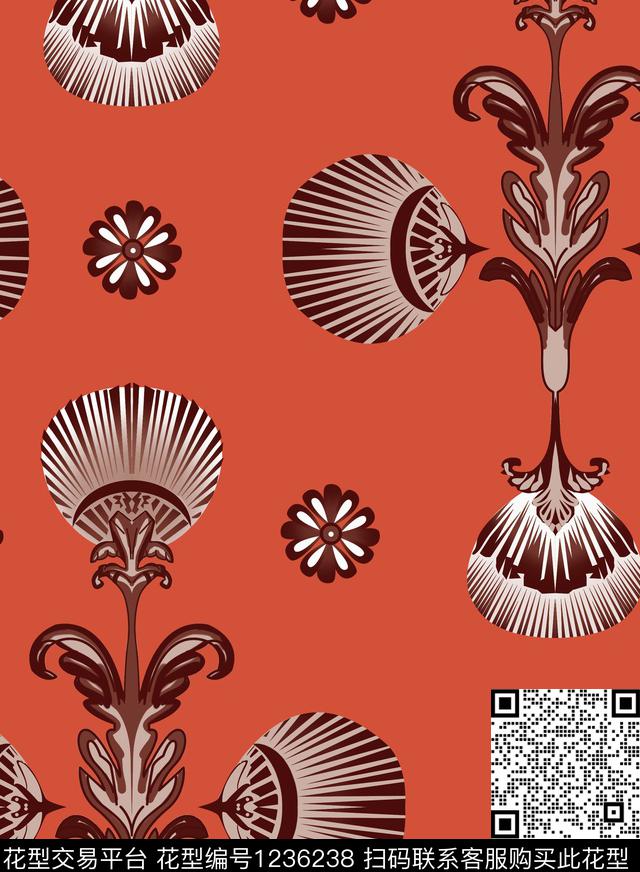 几何花卉传统印花华亿平台下载（图片编号: 1236238） - 瓦栏（Walan）