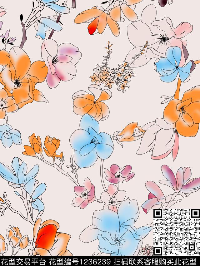 纹理梅花手绘花卉传统印花华亿平台下载（图片编号: 1236239） - 瓦栏（Walan）