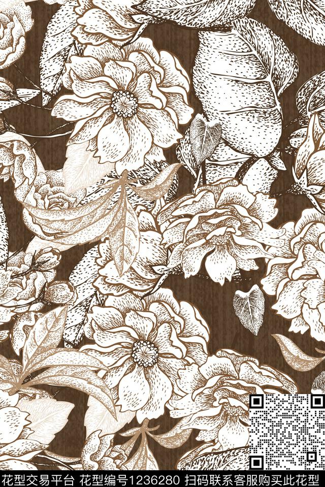 彩底花卉素色满版散花数码印花华亿平台下载（图片编号: 1236280） - 瓦栏（Walan）