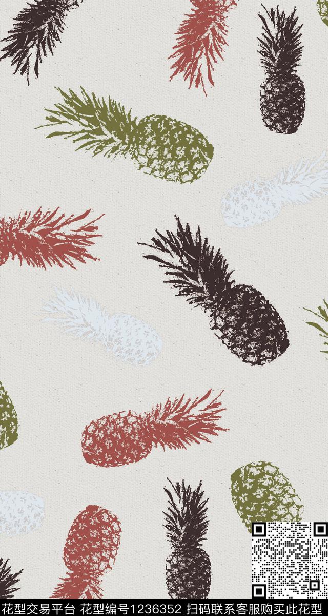 欧洲素描菠萝传统印花华亿平台下载（图片编号: 1236352） - 瓦栏（Walan）