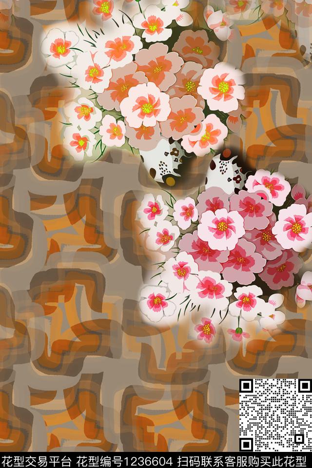 彩底花卉手绘花卉手绘线条笔触数码印花华亿平台下载（图片编号: 1236604） - 瓦栏（Walan）