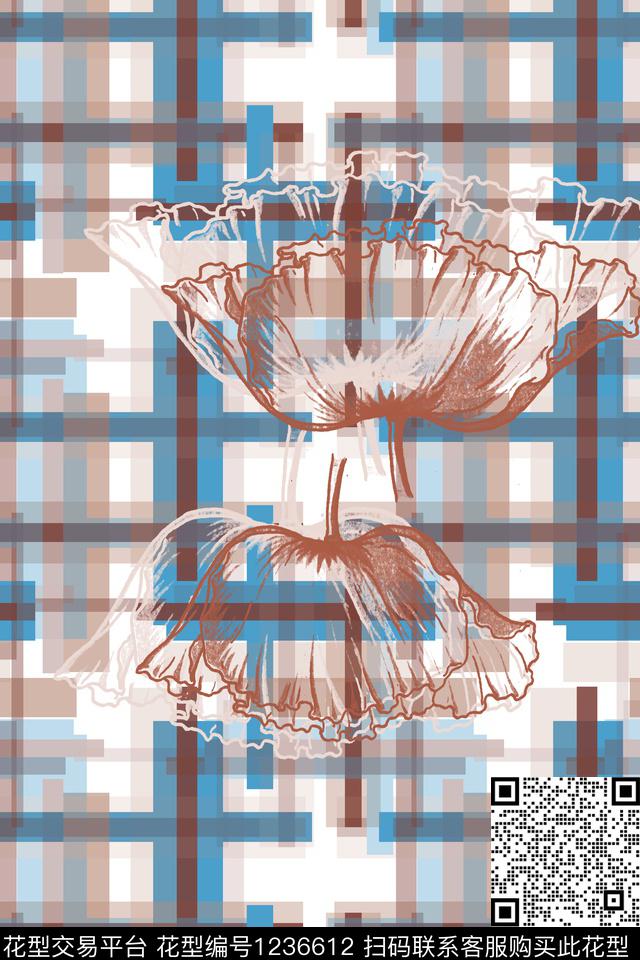 几何格子混搭定位花数码印花华亿平台下载（图片编号: 1236612） - 瓦栏（Walan）