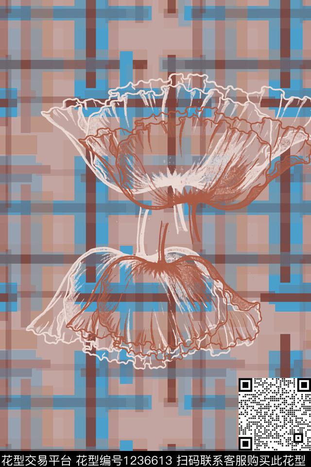 几何格子混搭定位花数码印花华亿平台下载（图片编号: 1236613） - 瓦栏（Walan）