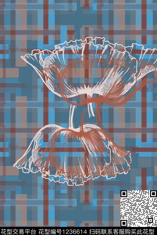 几何格子混搭定位花数码印花华亿平台下载（图片编号: 1236614） - 瓦栏（Walan）