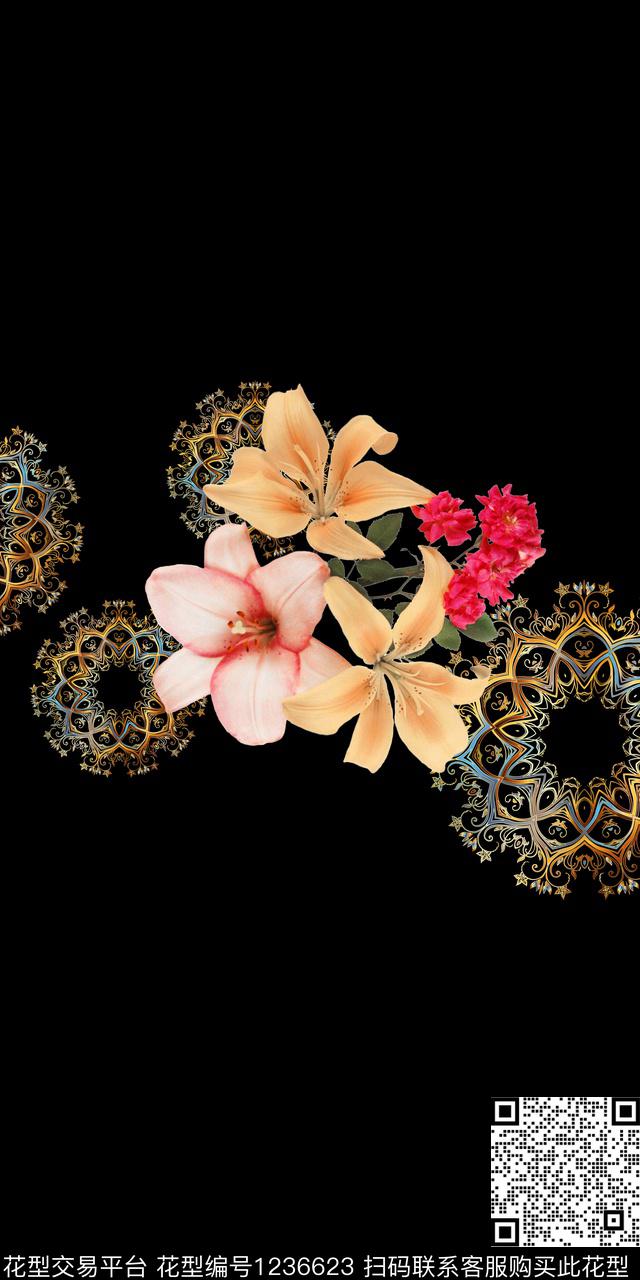 花卉洋阳--定位定位花数码印花华亿平台下载（图片编号: 1236623） - 瓦栏（Walan）