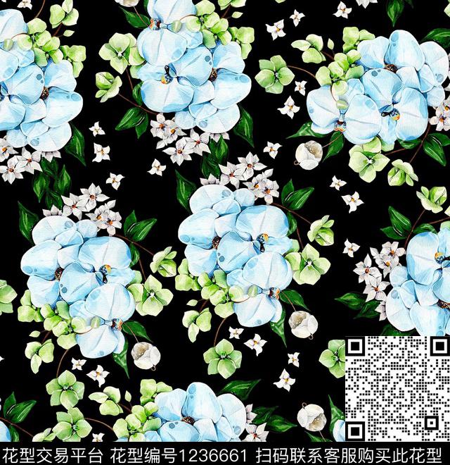 手绘玫瑰兰花油画华亿平台数码印花华亿平台下载（图片编号: 1236661） - 瓦栏（Walan）