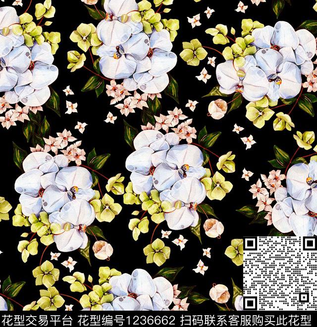 手绘玫瑰兰花油画华亿平台数码印花华亿平台下载（图片编号: 1236662） - 瓦栏（Walan）