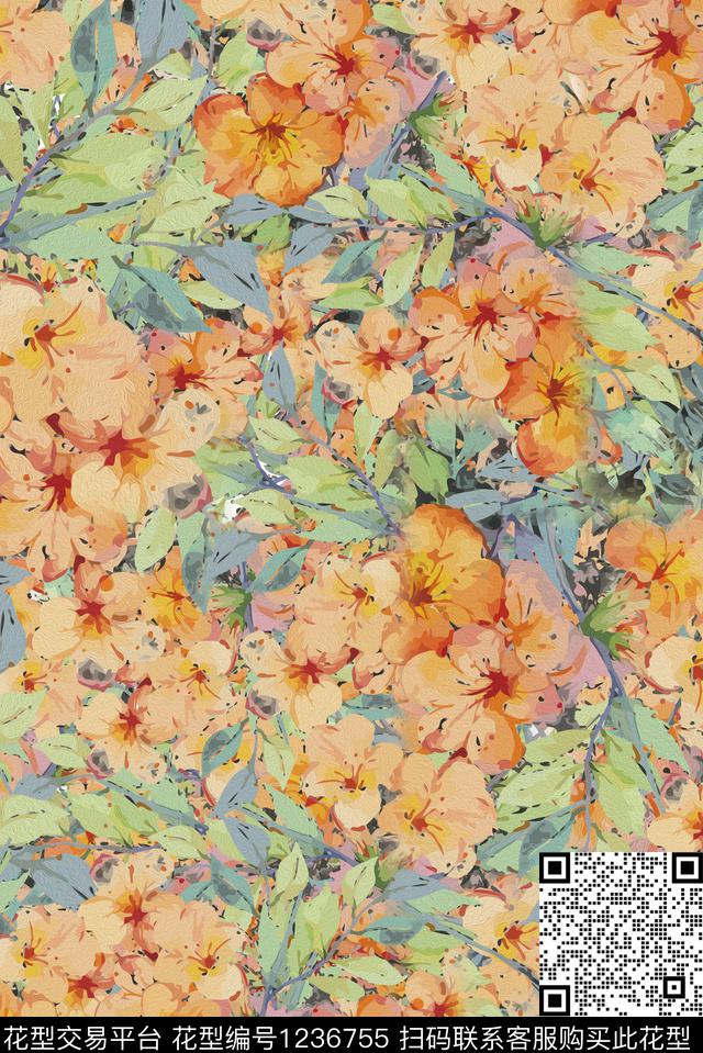 彩底花卉小碎花满版散花数码印花华亿平台下载（图片编号: 1236755） - 瓦栏（Walan）