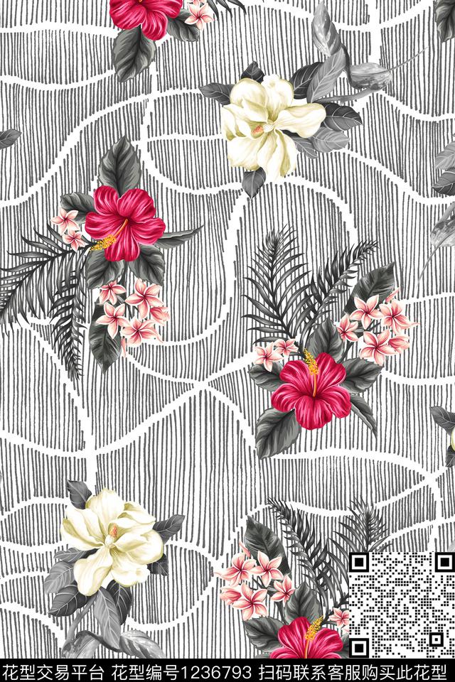 几何花卉数码华亿平台大牌风数码印花华亿平台下载（图片编号: 1236793） - 瓦栏（Walan）