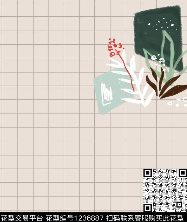 卡通格子小清新传统印花华亿平台下载（图片编号: 1236887） - 瓦栏（Walan）