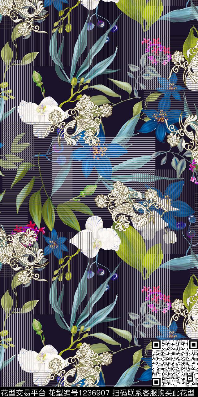 绿植树叶女装花卉数码印花华亿平台下载（图片编号: 1236907） - 瓦栏（Walan）