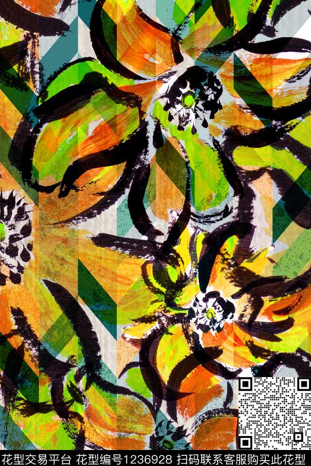 花卉水彩花卉抽象花卉数码印花华亿平台下载（图片编号: 1236928） - 瓦栏（Walan）