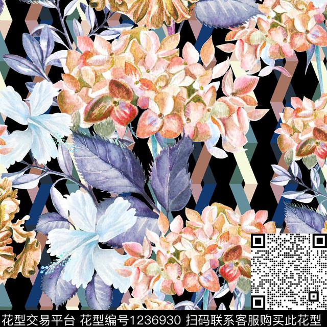 绿植树叶大牌风花卉数码印花华亿平台下载（图片编号: 1236930） - 瓦栏（Walan）