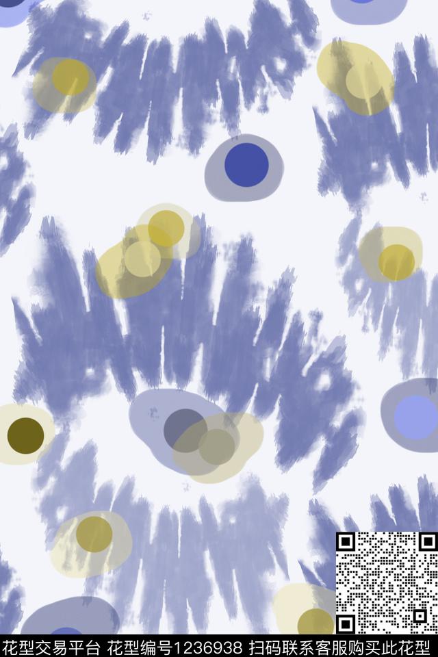 圆圈与波点扎染风格抽象数码印花华亿平台下载（图片编号: 1236938） - 瓦栏（Walan）