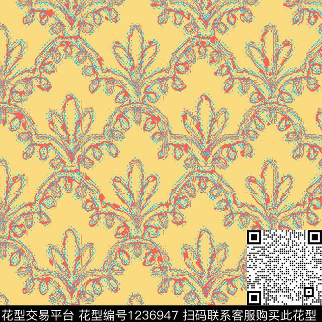 黑底花卉绿植树叶复古数码印花华亿平台下载（图片编号: 1236947） - 瓦栏（Walan）