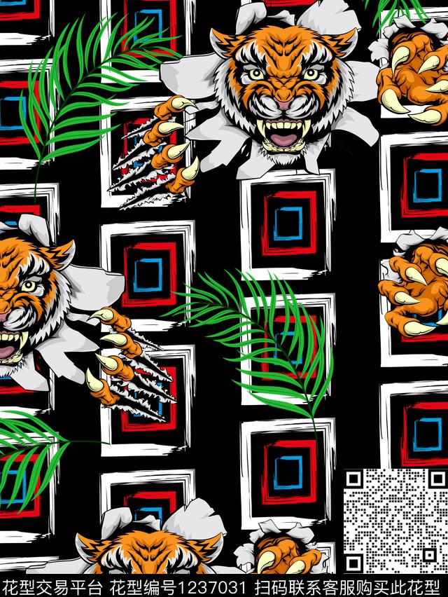 几何花卉老虎春夏华亿平台数码印花华亿平台下载（图片编号: 1237031） - 瓦栏（Walan）