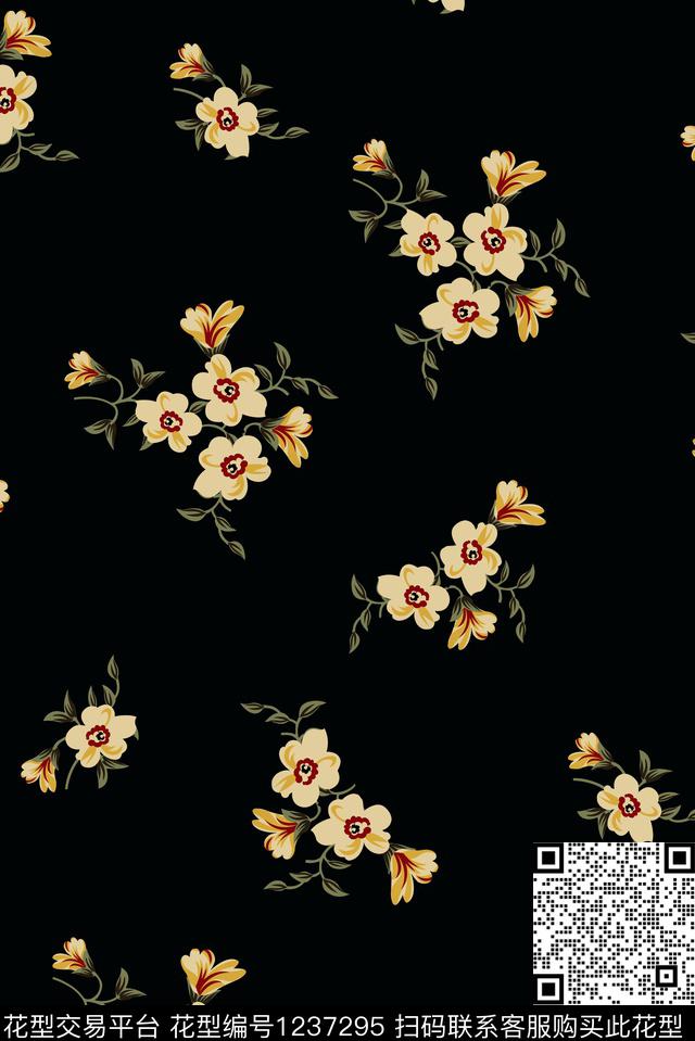 小碎花旗袍复古数码印花华亿平台下载（图片编号: 1237295） - 瓦栏（Walan）