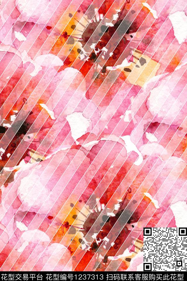 条纹花卉大花数码印花华亿平台下载（图片编号: 1237313） - 瓦栏（Walan）