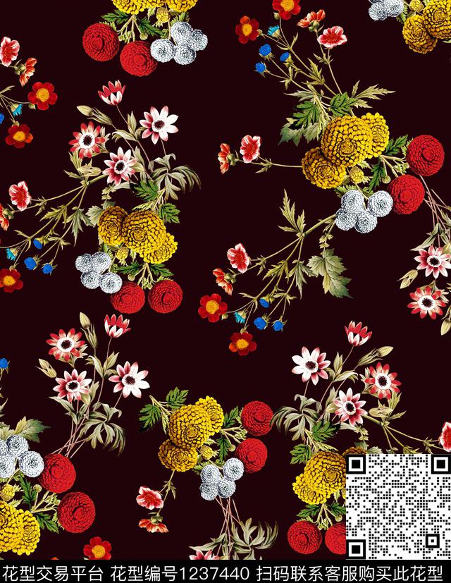 格子石榴小碎花数码印花华亿平台下载（图片编号: 1237440） - 瓦栏（Walan）