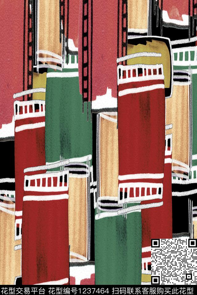 肌理几何笔触数码印花华亿平台下载（图片编号: 1237464） - 瓦栏（Walan）