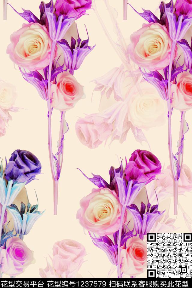 花卉玫瑰花素雅数码印花华亿平台下载（图片编号: 1237579） - 瓦栏（Walan）