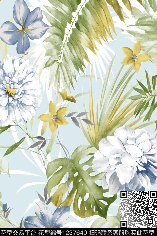 休闲水彩花卉春夏华亿平台数码印花华亿平台下载（图片编号: 1237640） - 瓦栏（Walan）