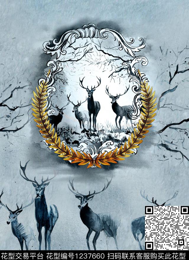 潮牌复古抽象花卉数码印花华亿平台下载（图片编号: 1237660） - 瓦栏（Walan）