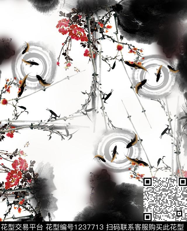 中国风花卉绘画数码印花华亿平台下载（图片编号: 1237713） - 瓦栏（Walan）