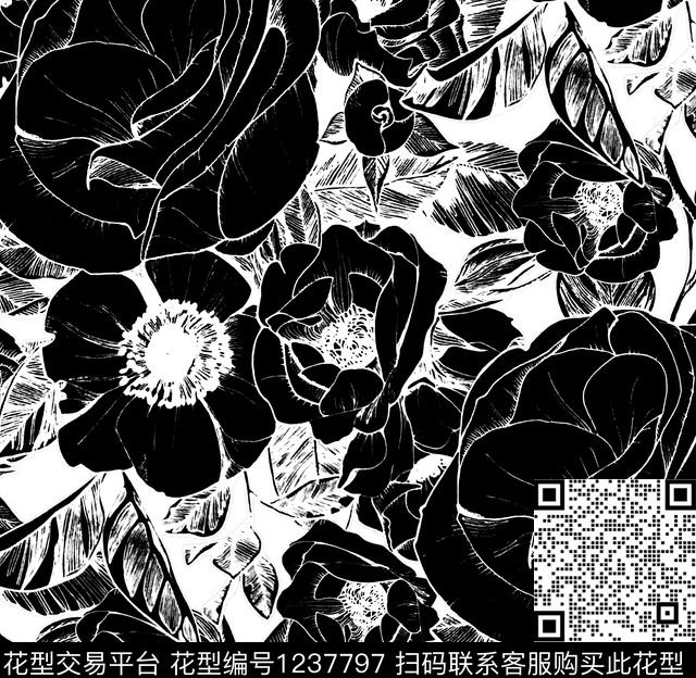 黑白华亿平台大牌风poppy数码印花华亿平台下载（图片编号: 1237797） - 瓦栏（Walan）