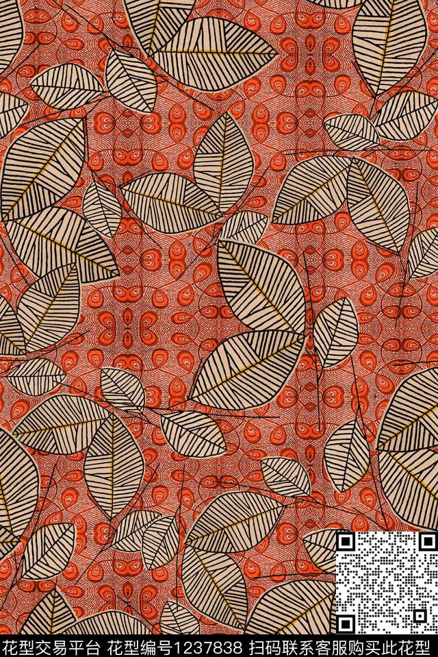 线条中老年绿植树叶数码印花华亿平台下载（图片编号: 1237838） - 瓦栏（Walan）