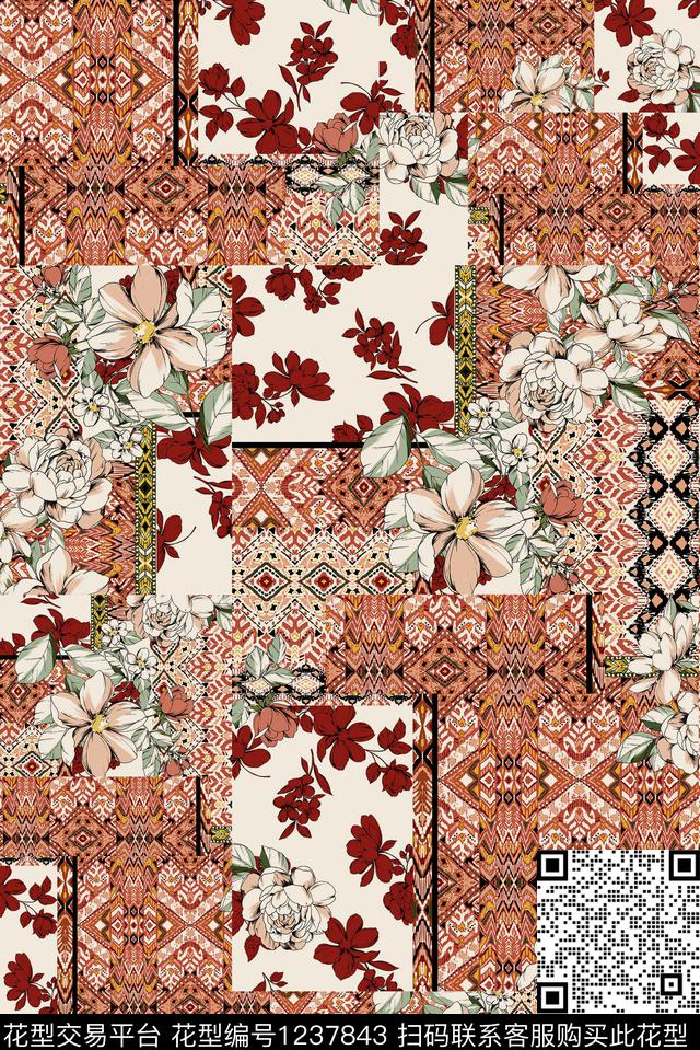 真丝民族风中老年数码印花华亿平台下载（图片编号: 1237843） - 瓦栏（Walan）