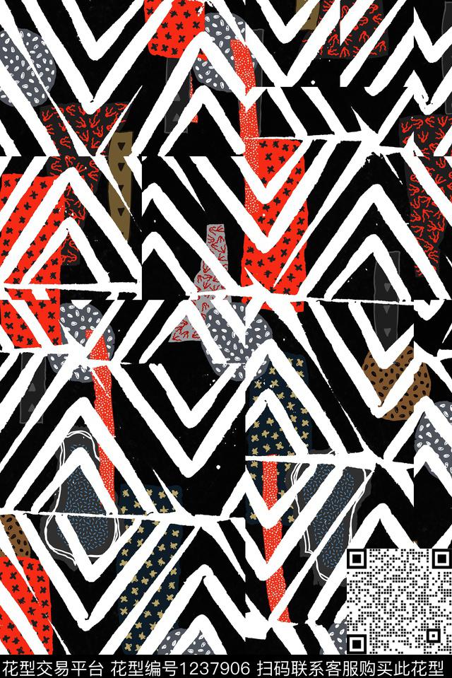 几何线条简约数码印花华亿平台下载（图片编号: 1237906） - 瓦栏（Walan）