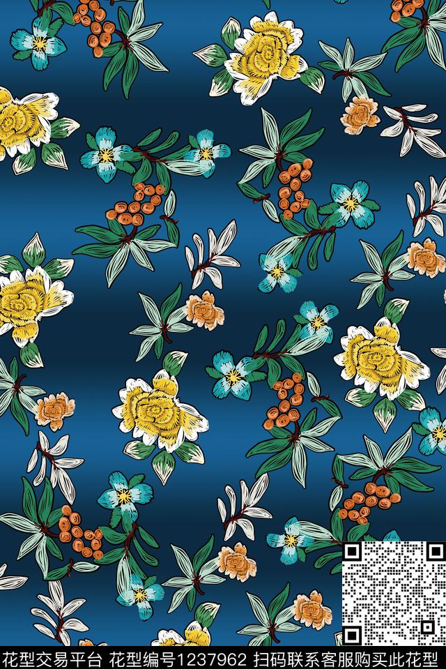 真丝小碎花水彩花卉数码印花华亿平台下载（图片编号: 1237962） - 瓦栏（Walan）