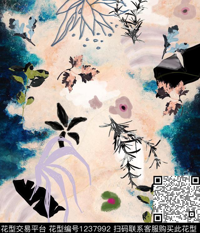 水彩花卉小清新数码印花华亿平台下载（图片编号: 1237992） - 瓦栏（Walan）