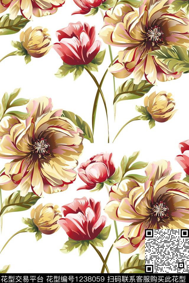 牡丹植物花卉数码印花华亿平台下载（图片编号: 1238059） - 瓦栏（Walan）