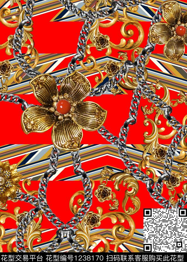 休闲链条大牌风数码印花华亿平台下载（图片编号: 1238170） - 瓦栏（Walan）