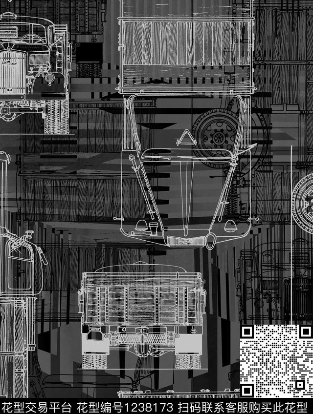 货车结构黑白肌理几何数码印花华亿平台下载（图片编号: 1238173） - 瓦栏（Walan）