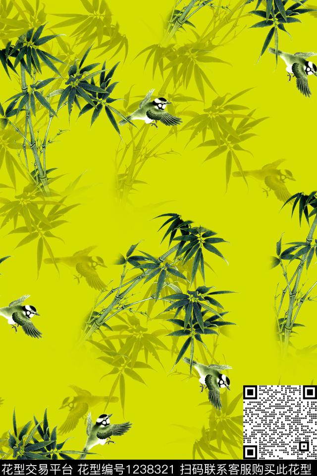 鸟女装竹子数码印花华亿平台下载（图片编号: 1238321） - 瓦栏（Walan）